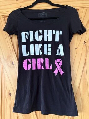 BUZZ Black 'Fight Like a Girl' Short Sleeve Graphic Tee - Pink Accent